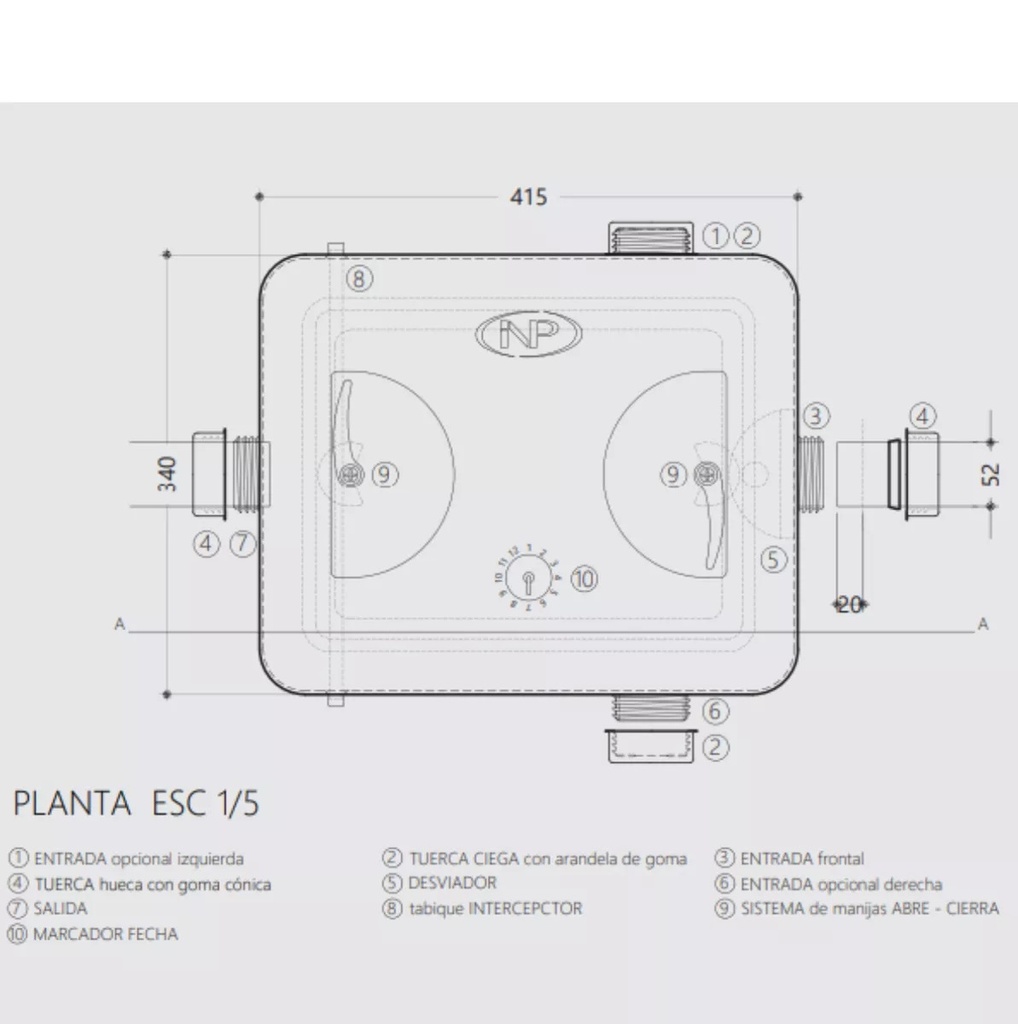 GRASERA INPLAST RECTANGULAR C/MANIJA (SERIE 5)